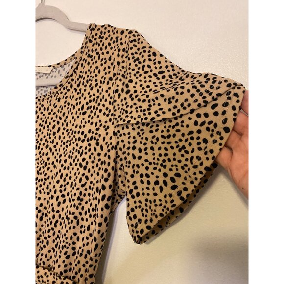 Leopard Print Flutter Sleeve Midi Dress With Tie Waist & Size S By REB. In J. - Picture 2 of 5